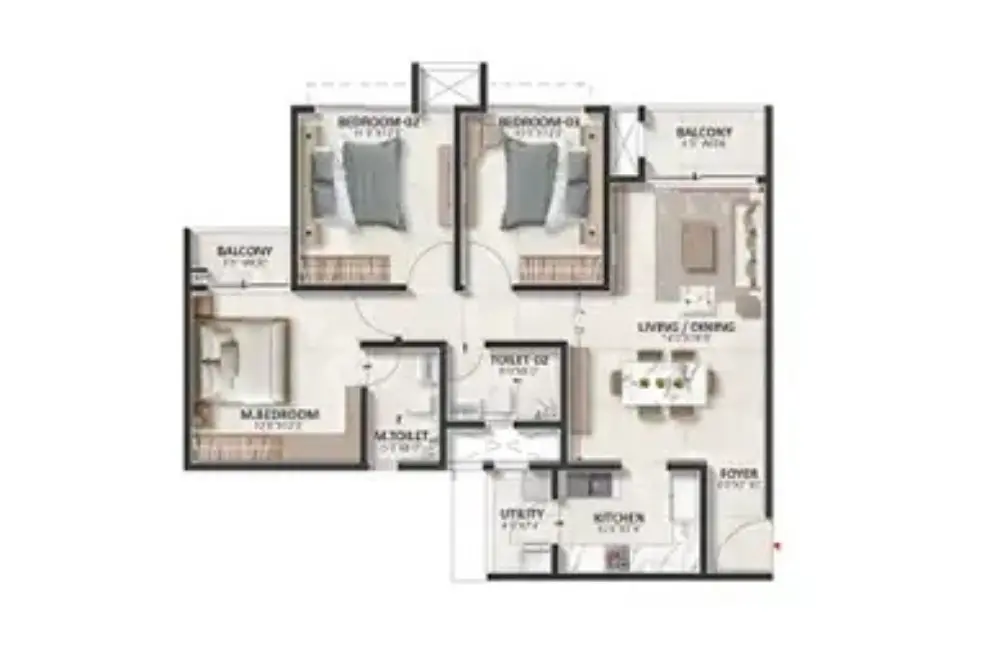 3 BHK + 2T